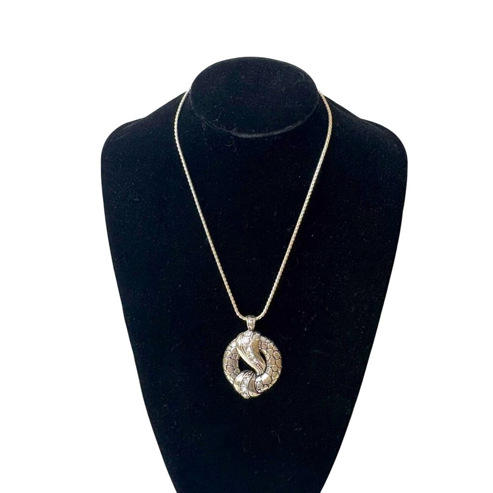 Vintage Silver Tone Rhinestone Snake Pendant Necklace With Twisted Chain Lobster